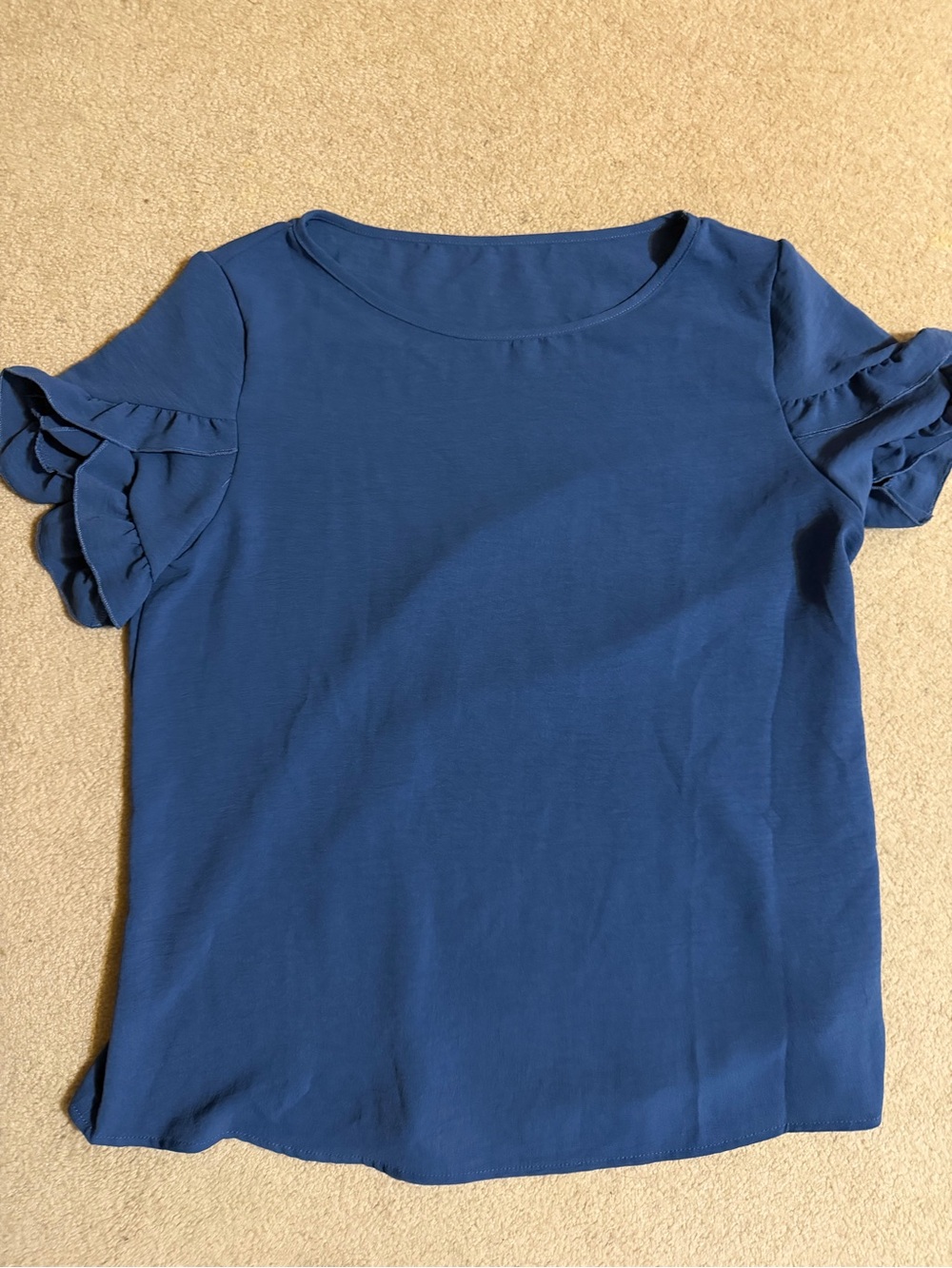 SHEIN Navy Blue Ruffle Sleeve Short Sleeve Top